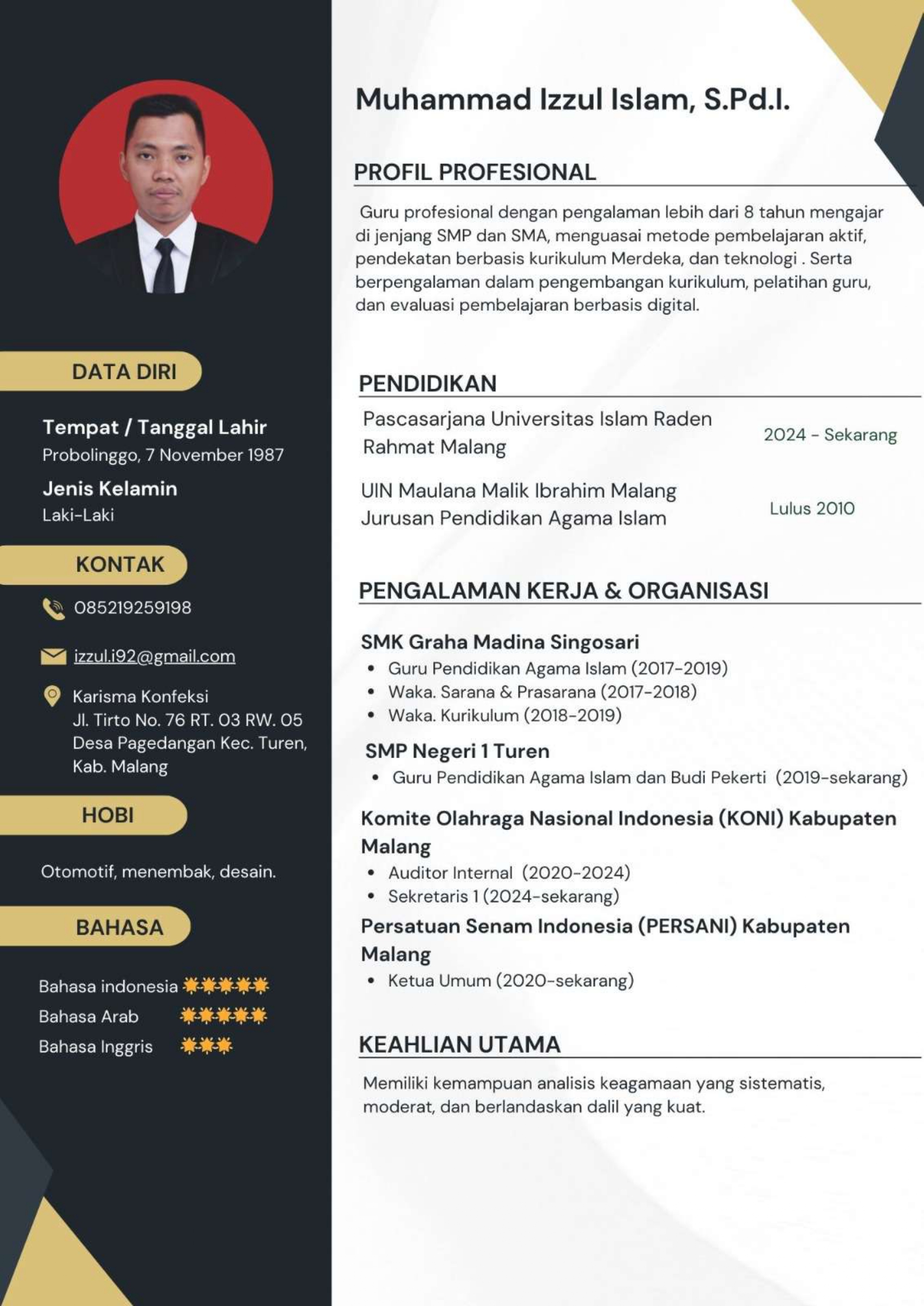 CV Muhammad Izzul Islam, S.Pd., I